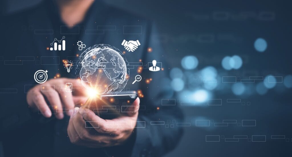 Conectivitatea viitorului, azi: cum 5G și Wi-Fi 7 schimbă regulile jocului Bărbat în costum folosind un telefon cu elemente digitale care ilustrează tehnologia 5G și Wi-Fi 7 pentru performanță în afaceri