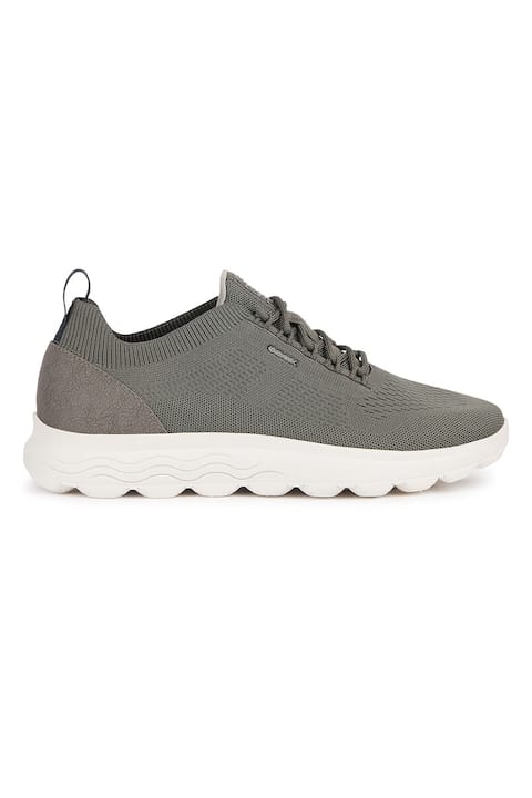 Geox, Pantofi sport din plasa tricotata cu logo, Gri