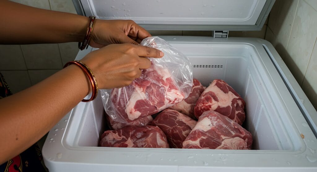 Trucuri simple pentru o ladă frigorifică ordonată și eficientă Depozitare carne în pungi sigilate într-un congelator tip ladă pentru păstrarea optimă