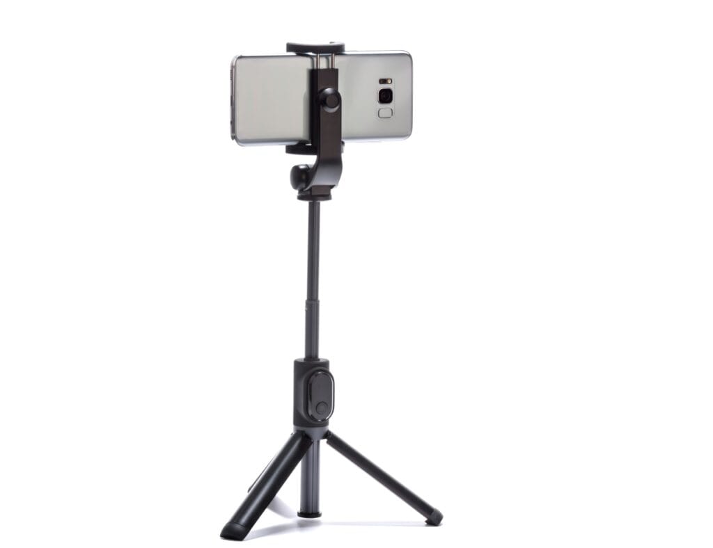 Trepied 2 în 1 cu suport de telefon și selfie stick pentru vlogging și video mobil